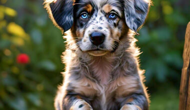 an image of a dog with merle genes leaning on a wood; what makes a dog merle.