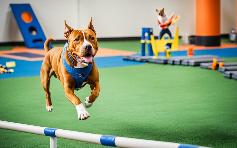 image of a pitbull during training session; how to train a pitbull