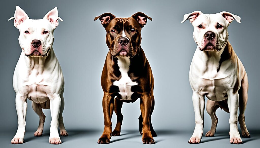 images of 3 American terrier pitbulls, showing what pitbull terriers look like.