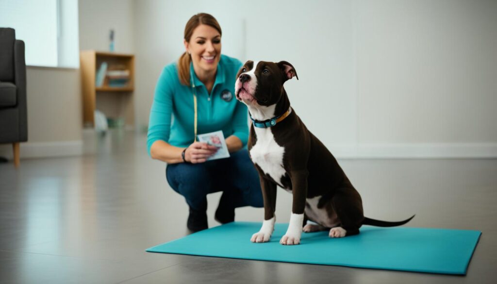 image of a pitbull with a trainer; how to train a pitbull