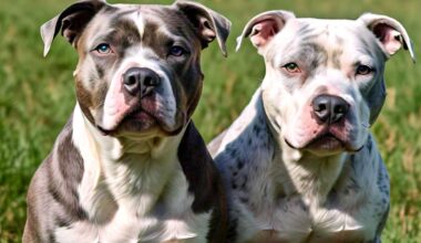 image of two pitbulls with merle genes and merle pattern