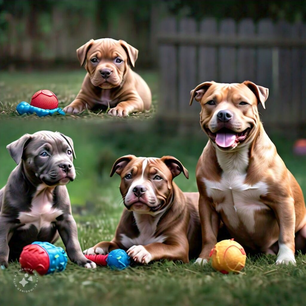 images of 4 dogs at different ages depicting average life for a pitbull