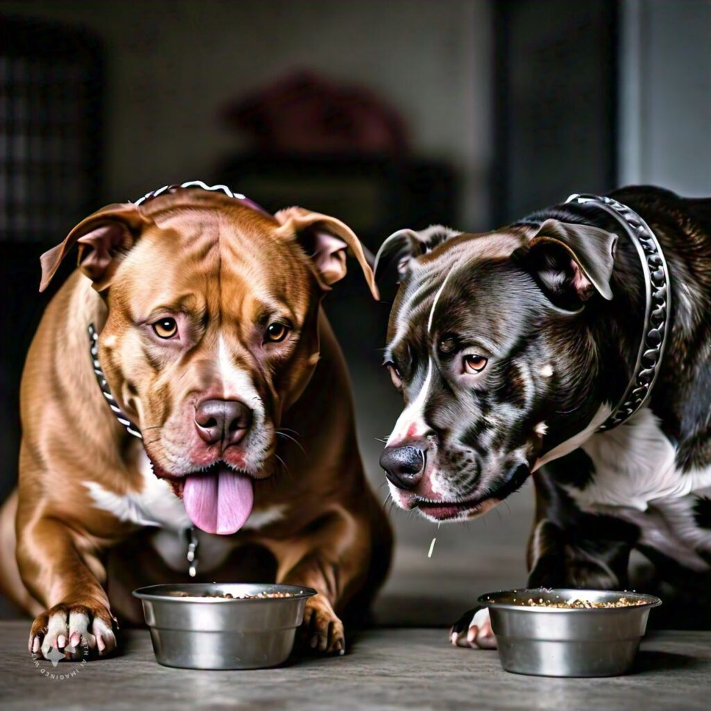 Senior Pitbulls eating