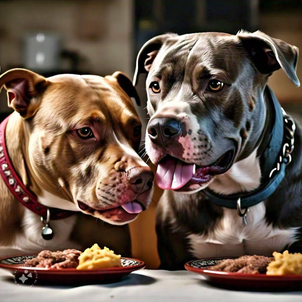 Senior Pitbulls eating
